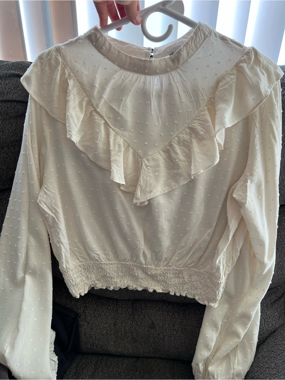 Women's Cream Swiss Dot Ruffle Blouse